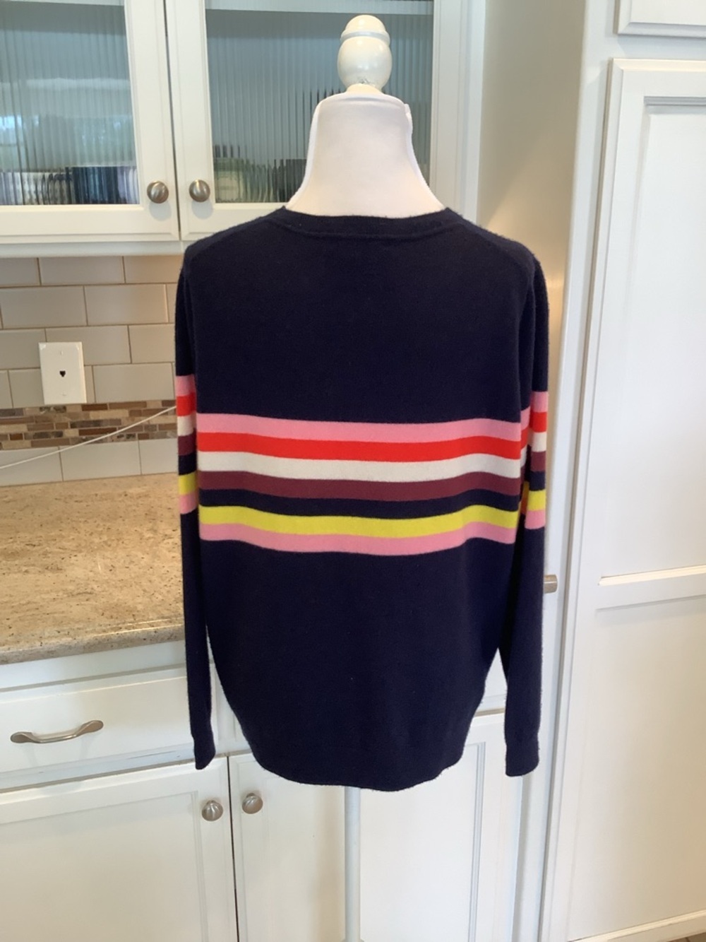 Boden Cashmere Women's Navy Striped Crewneck Sweater - Size XL - Picture 4 of 10